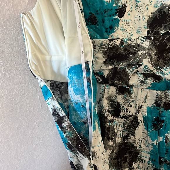 Suzi Chin for Maggy Boutique Blue Floral Pleated Sleeveless Sheath Dress 4P - Picture 10 of 15